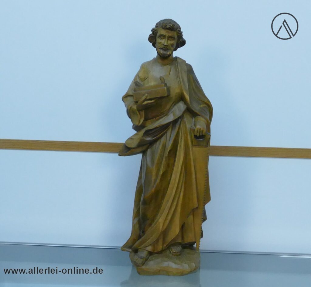 Handgeschnitzte Heiliger Josef Figur | 52 cm Zimmermann Holzfigur mit Hobel und Säge