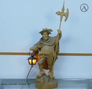 Holzbildhauer Gstöttner Bodenmais Nachtwächter mit Hellebarde und Laterne | 71 cm Holzfigur mit Beleuchtung