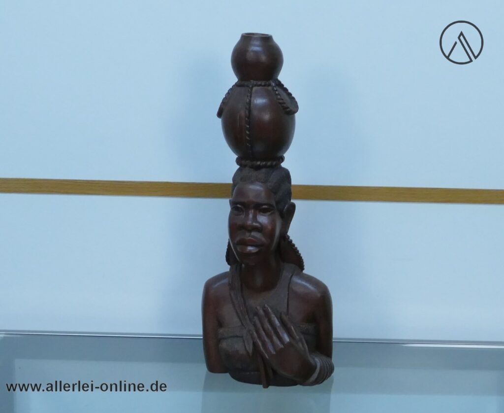 Afrikanische Wasserträgerin Holzfigur | Mutter mit Kind auf dem Rücken ,massiv Holz 48 cm | Afrikanische Volkskunst Handarbeit