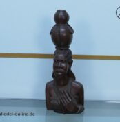 Afrikanische Wasserträgerin Holzfigur | Mutter mit Kind auf dem Rücken ,massiv Holz 48 cm | Afrikanische Volkskunst Handarbeit