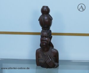 Afrikanische Wasserträgerin Holzfigur | Mutter mit Kind auf dem Rücken ,massiv Holz 48 cm | Afrikanische Volkskunst Handarbeit