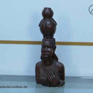 Afrikanische Wasserträgerin Holzfigur | Mutter mit Kind auf dem Rücken ,massiv Holz 48 cm | Afrikanische Volkskunst Handarbeit
