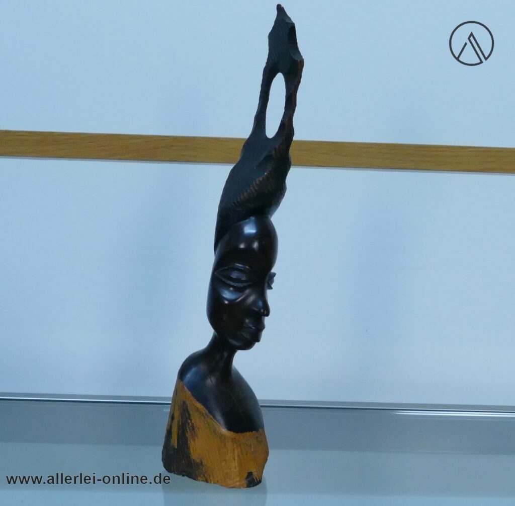 Afrikanische Kunst - Kopf Skulptur | Frauenfigur ,massiv Holz Figur 36 cm | Afrikanische Volkskunst Handarbeit