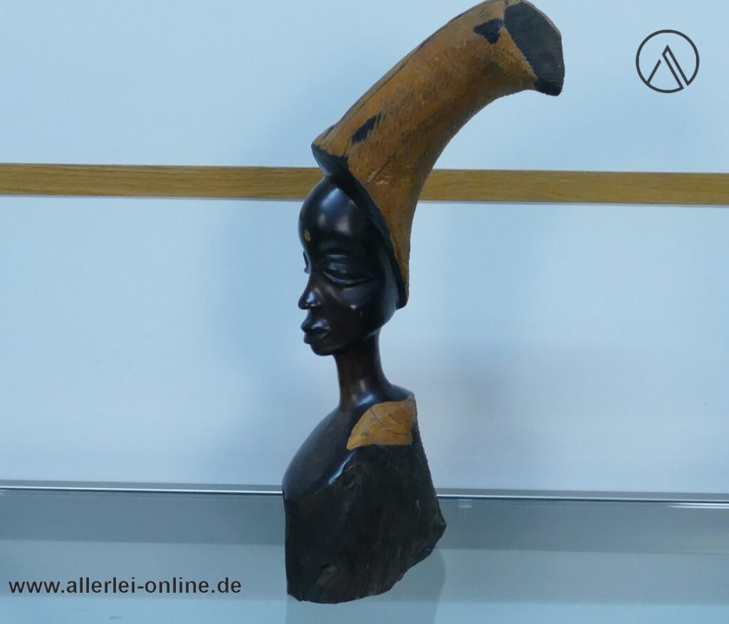 Afrikanische Kunst - Kopf Skulptur | Frauenfigur ,massiv Holz Figur 38 cm | Afrikanische Volkskunst Handarbeit