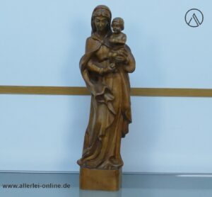 Maria mit Kind Holzfigur | Madonna mit Kind | Sakralstatue - Geschnitzte Holzskulptur