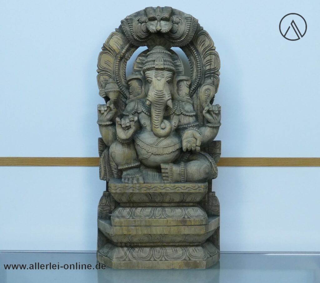 Elefantengott Holzfigur | Ganesha Herr der Weisheit und Beseitiger von Hindernissen | Geschnitzte Holzskulptur