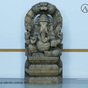Elefantengott Holzfigur | Ganesha Herr der Weisheit und Beseitiger von Hindernissen | Geschnitzte Holzskulptur