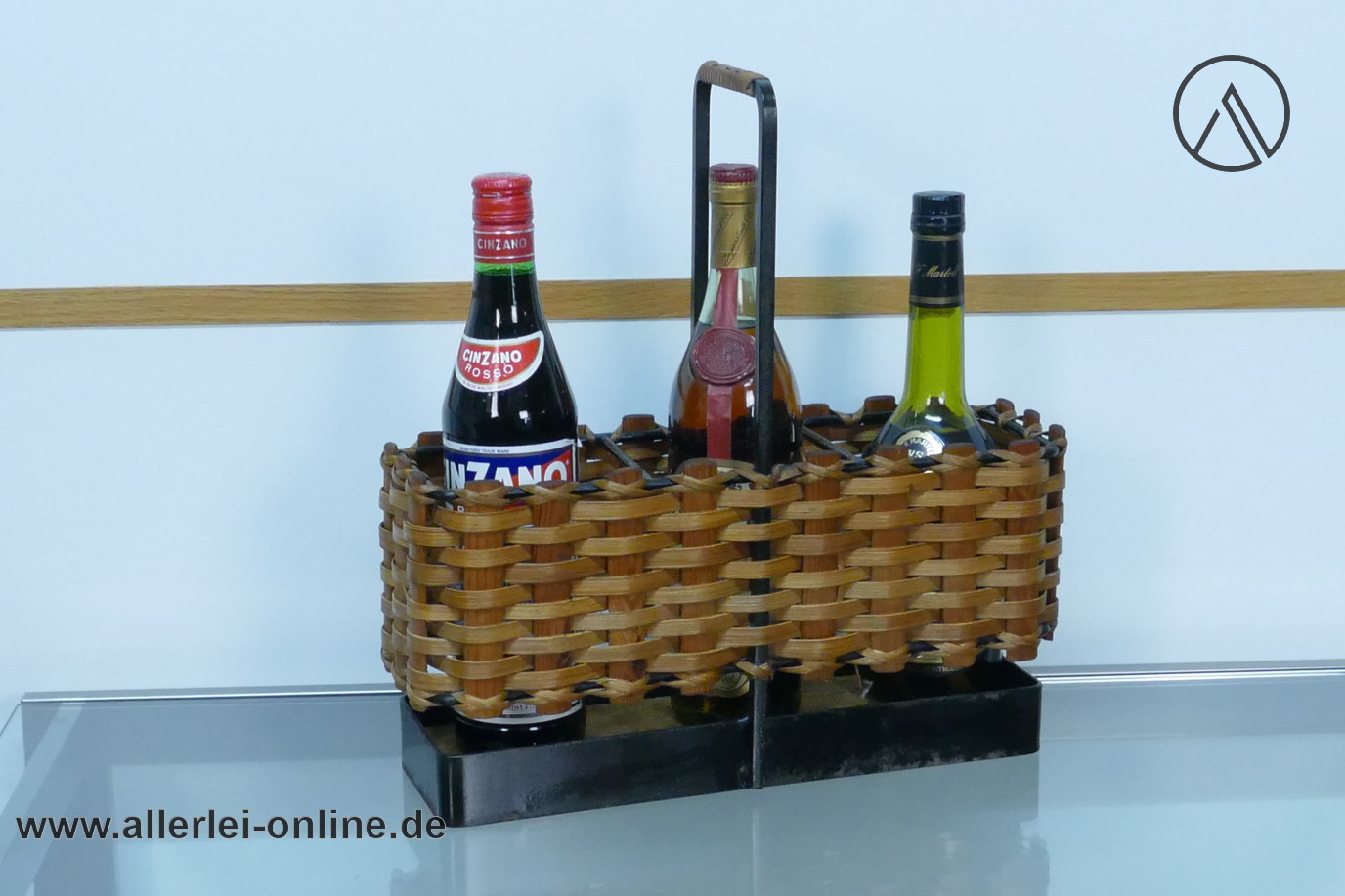 Vintage Flaschenkorb | Flaschenträger Korb mit Geflecht aus Holzfurnier | Mid Century 50-60er Jahre Designklassiker Vintage Flaschenkorb | Flaschenträger Korb mit Geflecht aus Holzfurnier | Mid Century 50-60er Jahre Designklassiker