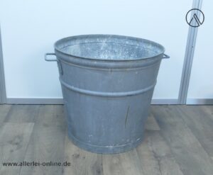 Alter Zinkbottich | Verzinkter schwerer Bauern Zinkeimer - Metalleimer | 61 x 56 cm