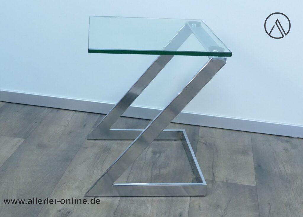 GEBRA Beistelltisch | Vintage Gebra Z Tisch Chrom & Glas aus den 80er Jahren