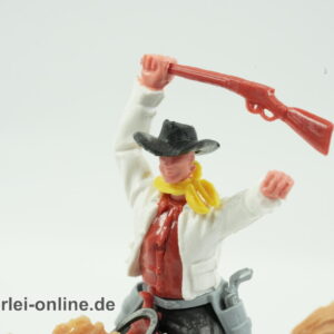 Timpo Toys | Cowboy beritten zu Pferd mit Pistole und Gewehr | Vintage Timpo Toys Steckfigur