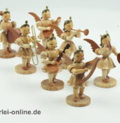 Alte Erzgebirge Figuren | 7 Stk. Blank Grünhainichen Faltenrockengel | Musizierende Engel - Kurzrockengel mit Glockenrock