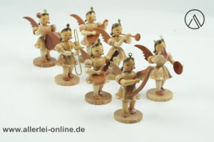 Alte Erzgebirge Figuren | 7 Stk. Blank Grünhainichen Faltenrockengel | Musizierende Engel - Kurzrockengel mit Glockenrock