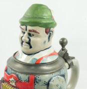 GERZIT Scherzkrug Figurenkrug | GERZ Deckelkrug | Vintage Bierkrug mit Zinndeckel