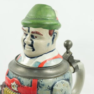 GERZIT Scherzkrug Figurenkrug | GERZ Deckelkrug | Vintage Bierkrug mit Zinndeckel