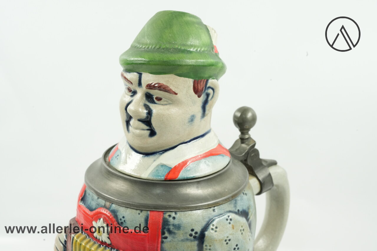 GERZIT Scherzkrug Figurenkrug | GERZ Deckelkrug | Vintage Bierkrug mit Zinndeckel GERZIT Scherzkrug Figurenkrug | GERZ Deckelkrug | Vintage Bierkrug mit Zinndeckel