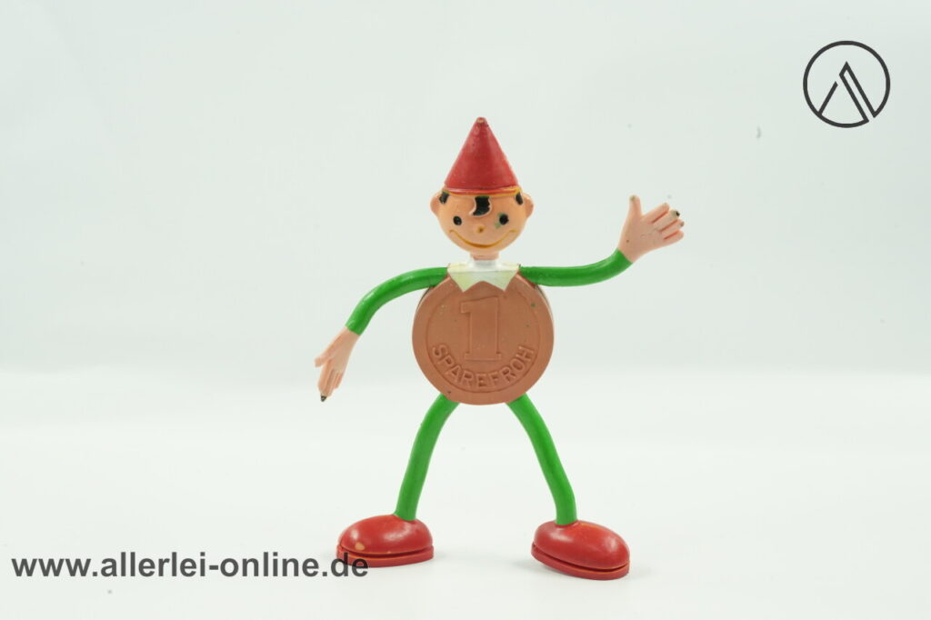 Sparefroh Biegefigur | Maskottchen Werbeträger der Sparkassen | Vintage 60-70er Jahre Schleich Gummi Figur