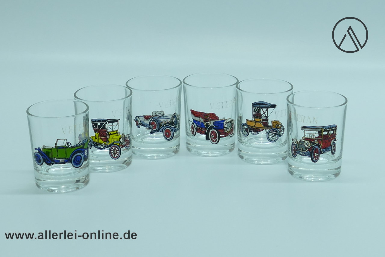Schnapsgläser mit Oldtimer Motiven | Veteran Schnapsglas-Set | Vintage Rockabilly 60er Jahre Schnapsgläser mit Oldtimer Motiven | Veteran Schnapsglas-Set | Vintage Rockabilly 60er Jahre