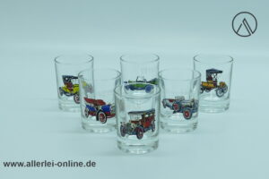 Schnapsgläser mit Oldtimer Motiven | Veteran Schnapsglas-Set | Vintage Rockabilly 60er Jahre Motivgläser