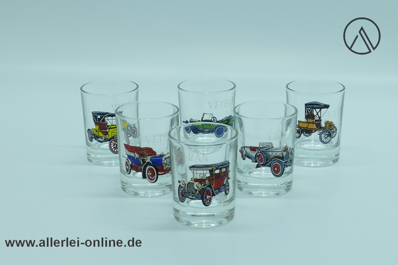 Schnapsgläser mit Oldtimer Motiven | Veteran Schnapsglas-Set | Vintage Rockabilly 60er Jahre Motivgläser Schnapsgläser mit Oldtimer Motiven | Veteran Schnapsglas-Set | Vintage Rockabilly 60er Jahre Motivgläser