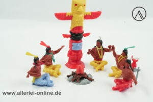Timpo Toys | Lagerfeuerszene mit fünf Indianern | Vintage Timpo Toys Steckfigur