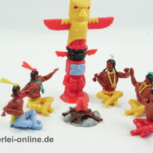 Timpo Toys | Lagerfeuerszene mit fünf Indianern | Vintage Timpo Toys Steckfigur