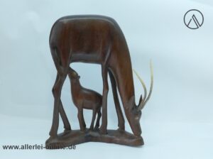Antilope mit Kitz Holzfigur | Edelholz Gazelle mit Kitz , massiv Holz Figur 31 cm | Afrikanische Volkskunst Handarbeit