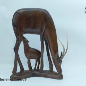 Antilope mit Kitz Holzfigur | Edelholz Gazelle mit Kitz , massiv Holz Figur 31 cm | Afrikanische Volkskunst Handarbeit