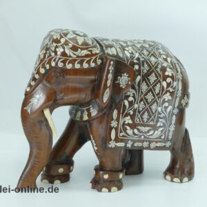 Hartholz Ebenholz / Palisander - Elefant | filigranen Intarsien aus Knochen | Handgeschnitzt Massivholz 22 cm