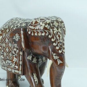 Hartholz Ebenholz / Palisander - Elefant | filigranen Intarsien aus Knochen | Handgeschnitzt Massivholz 22 cm1