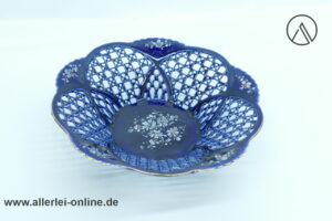 SUMI Porzellan | Made in Romania | Zierschale Durchbruchschale | Kobaltblau mit Blumenbouquet weiß Signiert J. Gombar