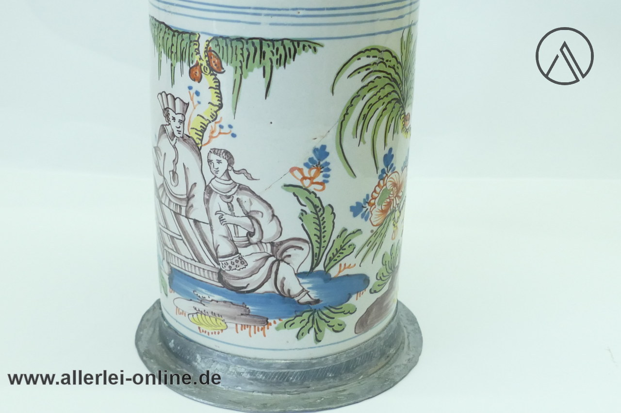 Fayence Krug Walzenkrug Erfurt | Salzglasiert | Handbemalt - Zinndeckel 2 Fayence Krug Walzenkrug Erfurt | Salzglasiert | Handbemalt - Zinndeckel 2