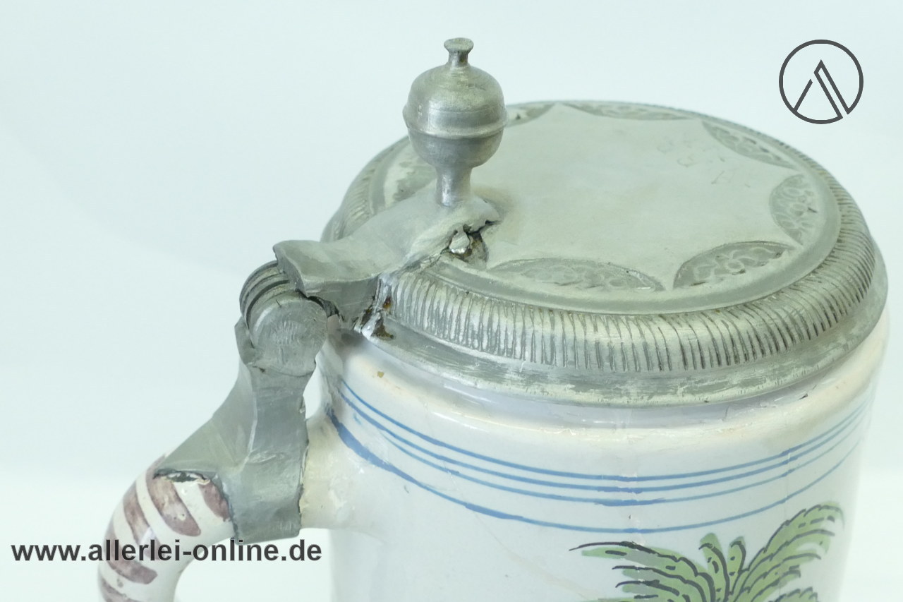 Fayence Krug Walzenkrug Erfurt | Salzglasiert | Handbemalt - Zinndeckel 5 Fayence Krug Walzenkrug Erfurt | Salzglasiert | Handbemalt - Zinndeckel 5