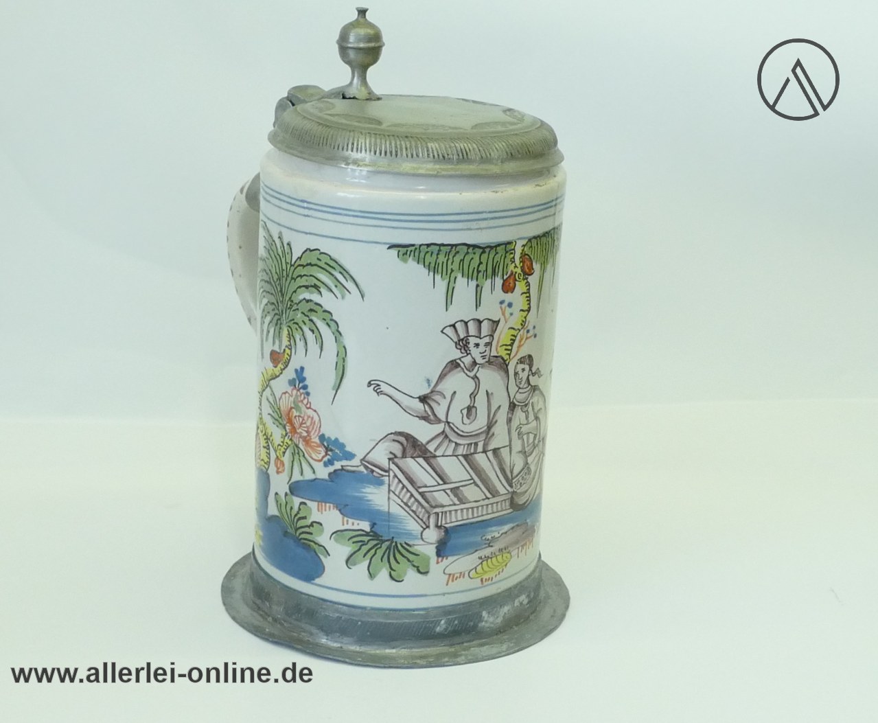 Fayence Krug Walzenkrug Erfurt | Salzglasiert | Handbemalt - Zinndeckel 7 Fayence Krug Walzenkrug Erfurt | Salzglasiert | Handbemalt - Zinndeckel 7