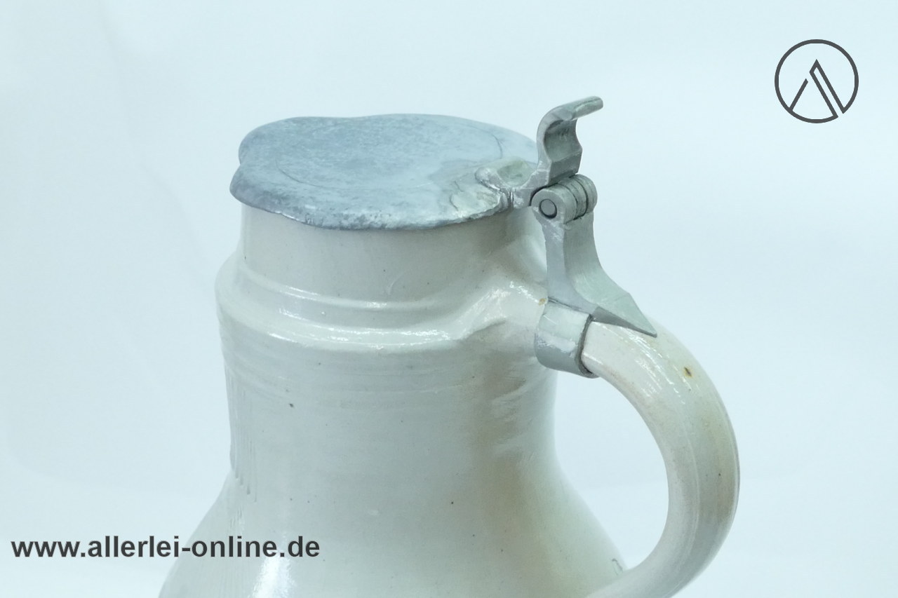 Birnkrug Steingut Humpen um 1850 | Salzglasur Mostkrug - Bembel mit Zinndeckel Birnkrug Steingut Humpen um 1850 | Salzglasur Mostkrug - Bembel mit Zinndeckel
