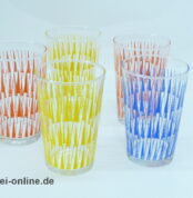 Bechergläser / Trinkgläser - 5er - Set | Vintage 50 - 60er Jahre | mit Rauten- oder Streifenmuster