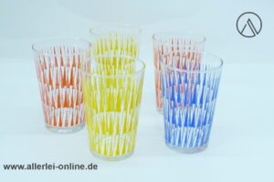 Bechergläser / Trinkgläser - 5er - Set | Vintage 50 - 60er Jahre | mit Rauten- oder Streifenmuster