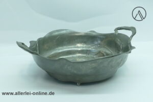 ORIVIT Zinn Schale | Jugendstil Zinn Henkel Schale mit Tulpen- Blatt Dekor