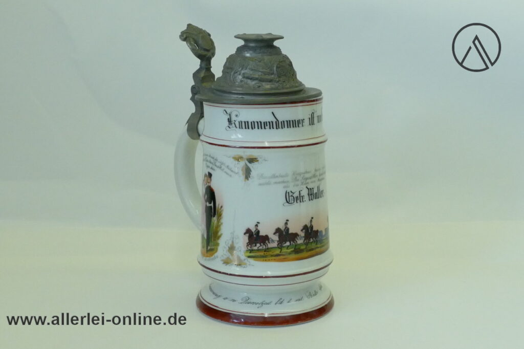 Bierkrug mit Zinndeckel | Feldartillerie-Regiment Nr. 15 Saarburg Reservistenkrug | Gefr.Walter 1894-97 | Porzellan Boden mit Lithophanie