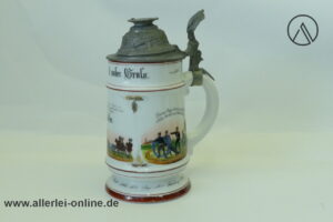 Porzellan Bierkrug mit Zinndeckel | Feldartillerie-Regiment Nr. 15 Saarburg Reservistenkrug | Gefr.Walter 1894-97 | Porzellan Boden mit Lithophanie
