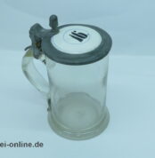 Biedermeier Krug | Glaskrug mit Zinndeckel und Porzellaneinlage-Deckel "16"