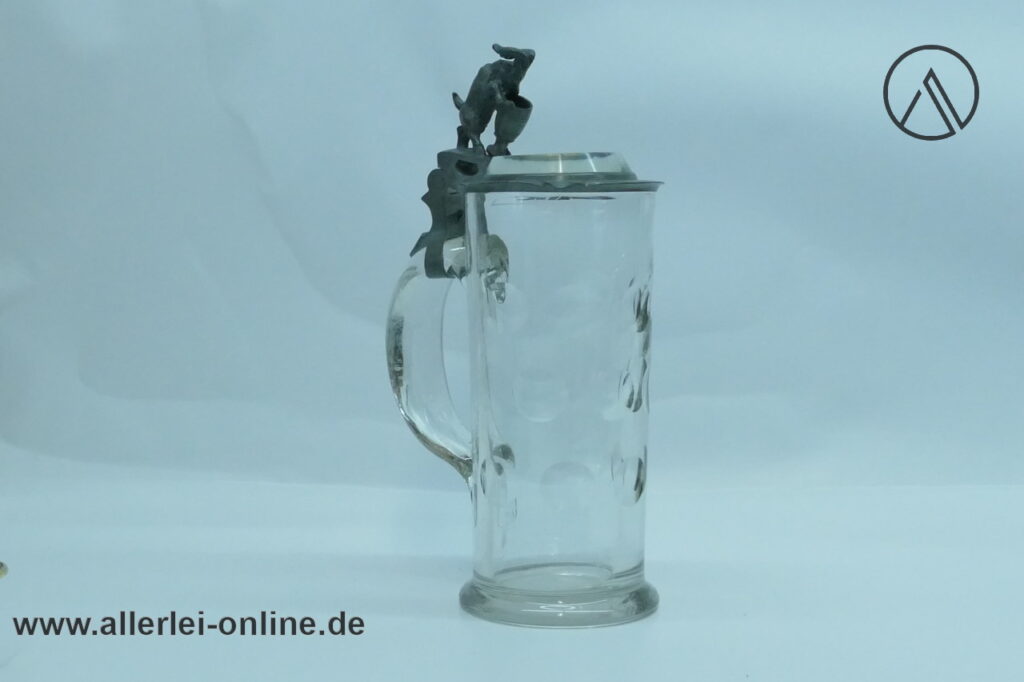 Studentika Bierkrug - Tübinger Igel Krug | Glaskrug mit Zinndeckel und Widmung