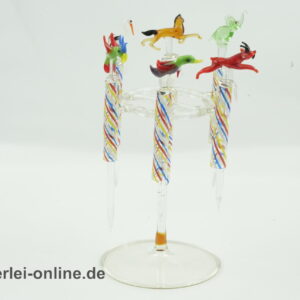 Bowle Cocktail Spieße | Gabeln Picker Ständer Glas Lauscha drehbar 6 Tierfiguren | Vintage Rockabilly 50-60er Jahre