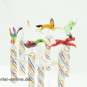 Bowle Cocktail Spieße | Gabeln Picker Ständer Glas Lauscha drehbar 6 Tierfiguren | Vintage Rockabilly 50-60er Jahre 1